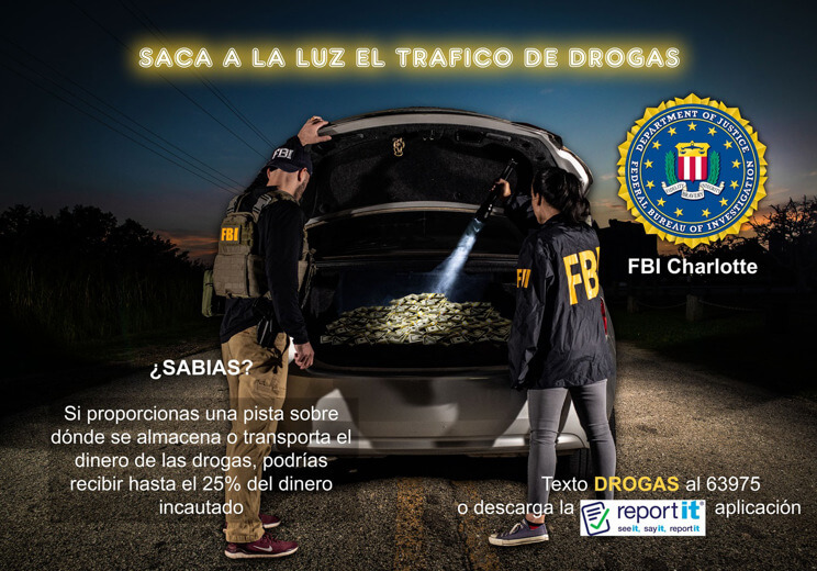 FBI ofrece recompensa de hasta 25 % por pistas para incautar drogas o dinero